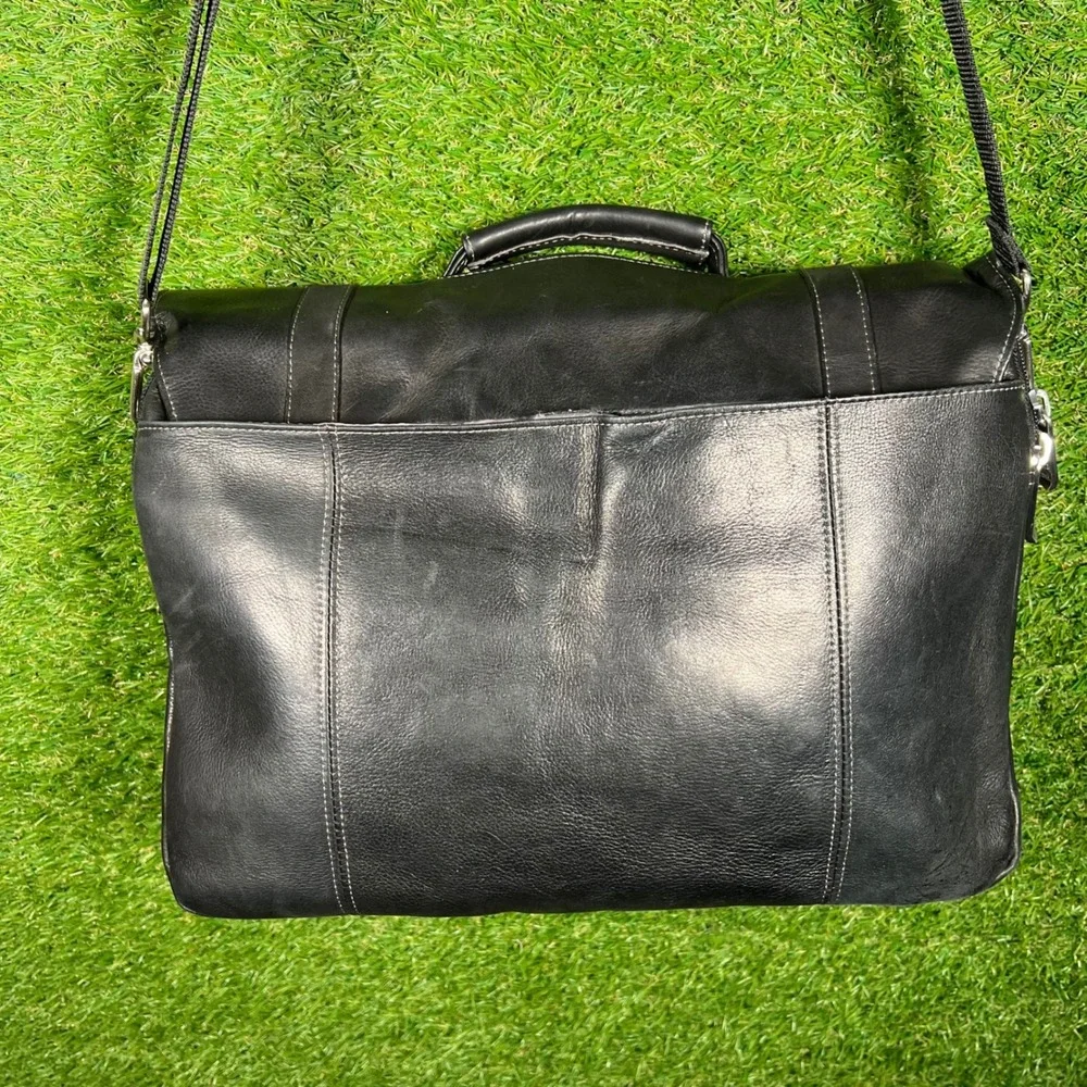 Kenneth Cole Reaction Black Leather Messenger Bag Laptop Briefcase